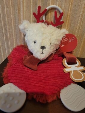 Demdaco Red and Cream Reindeer Plush Teether Lovey NWT